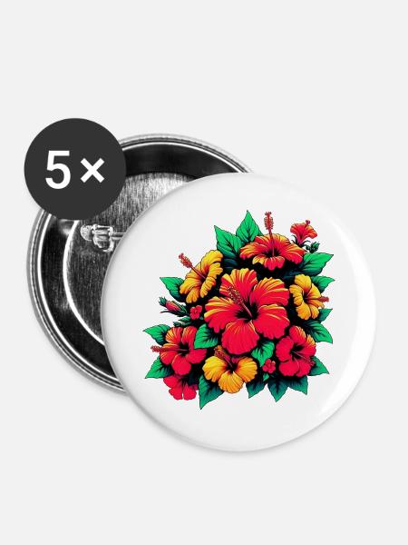 Hibiskusblüten - Buttons groß 56 mm (5er Pack) - Weiß