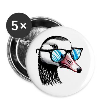 Goose with Glasses - Buttons large 2.2''/56 mm (5-pack) - white - Front
