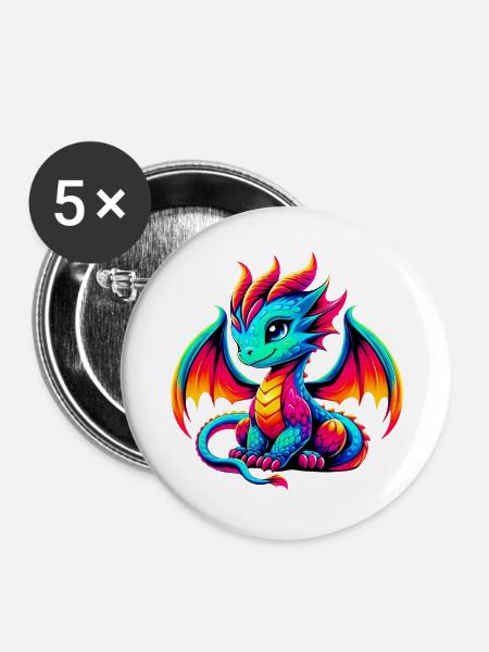 Drache - Buttons groß 56 mm (5er Pack) - Weiß