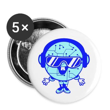 DJ Daten Mikrochip Nerd Geek Gesicht Party Musik - Buttons groß 56 mm (5er Pack) - Weiß - Vorne