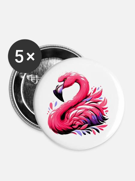 Flamingo - Buttons groß 56 mm (5er Pack) - Weiß