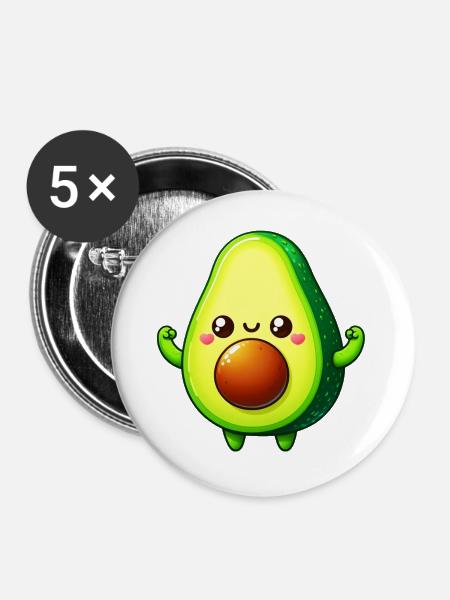 Avocado - Buttons groß 56 mm (5er Pack) - Weiß