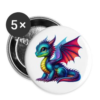 Drache - Buttons groß 56 mm (5er Pack) - Weiß - Vorne