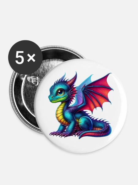 Drache - Buttons groß 56 mm (5er Pack) - Weiß