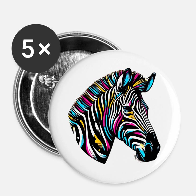 Zebra - Buttons groß 56 mm (5er Pack) - Weiß