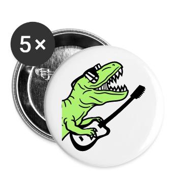DJ Dino T-Rex Dinosaurier Gitarre Spielen Party - Buttons groß 56 mm (5er Pack) - Weiß - Vorne