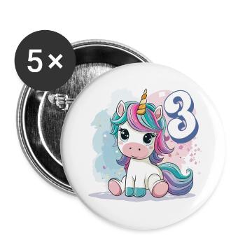 3. Geburtstag Einhorn Regenbogen Süß Niedlich - Buttons groß 56 mm (5er Pack) - Weiß - Vorne