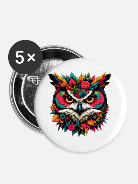 Eule - Buttons groß 56 mm (5er Pack) - Weiß