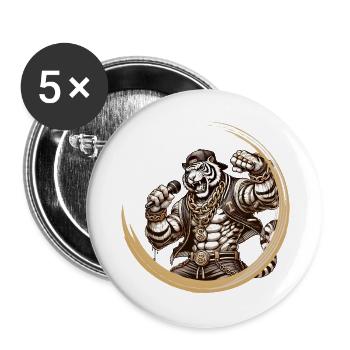 A muscular tiger as a rapper, energy and style - Buttons large 2.2''/56 mm (5-pack) - white - Front