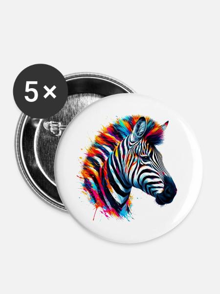 Zebra - Buttons groß 56 mm (5er Pack) - Weiß