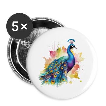 Pfau Pfauenfeder Exotisch Farbenfroh Bunt Kunst - Buttons groß 56 mm (5er Pack) - Weiß - Vorne