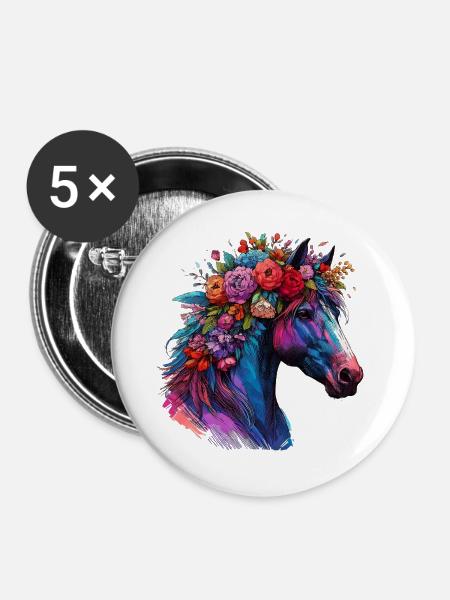 Pferd - Buttons groß 56 mm (5er Pack) - Weiß