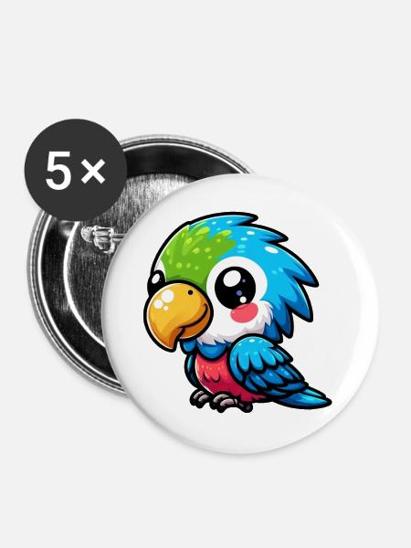 Papagei - Buttons groß 56 mm (5er Pack) - Weiß