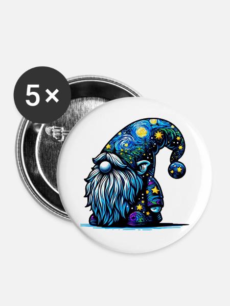 Gnom - Buttons groß 56 mm (5er Pack) - Weiß