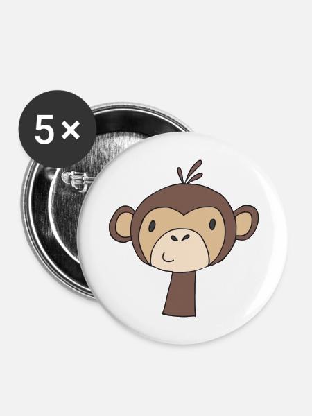 affe lustig - Buttons groß 56 mm (5er Pack) - Weiß