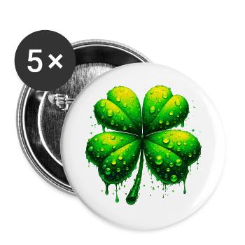 Trèfle à quatre feuilles - Lot de 5 grands badges (56 mm) - blanc - Devant