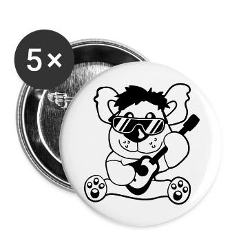 Seated Teddy Bear Plays Cute Guitar Guitarist - Buttons large 2.2''/56 mm (5-pack) - white - Front