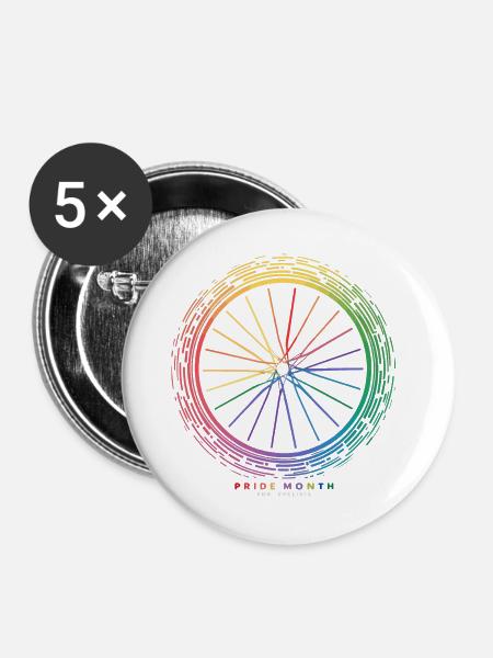 Lebendiges Regenbogen-Fahrradrad-Design - Buttons groß 56 mm (5er Pack) - Weiß