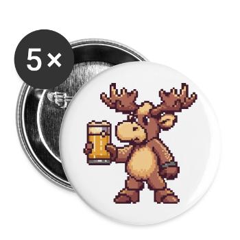 Elch Bier Pixel - Buttons groß 56 mm (5er Pack) - Weiß - Vorne