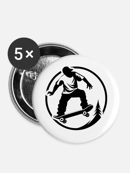 Skater Grafik - Buttons groß 56 mm (5er Pack) - Weiß
