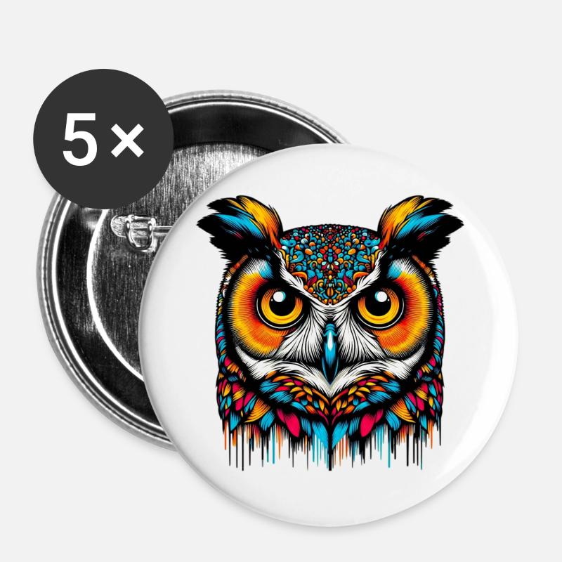 Eule - Buttons groß 56 mm (5er Pack) - Weiß