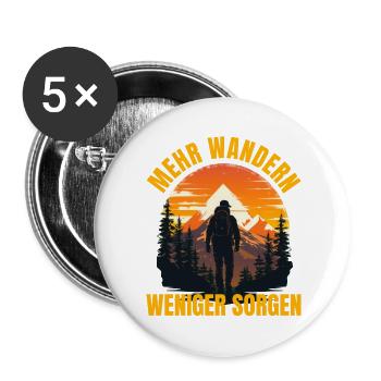 Mehr wandern - Weniger Sorgen - Buttons groß 56 mm (5er Pack) - Weiß - Vorne