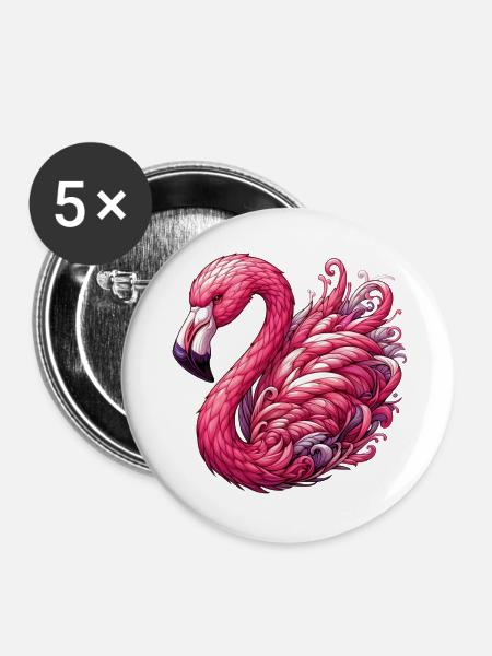 Flamingo - Buttons groß 56 mm (5er Pack) - Weiß