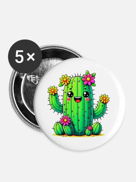 Kaktus - Buttons groß 56 mm (5er Pack) - Weiß