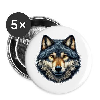 Loup - Lot de 5 grands badges (56 mm) - blanc - Devant