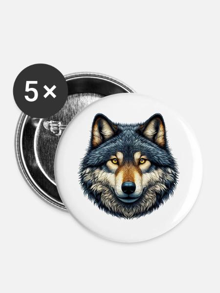Wolf - Buttons groß 56 mm (5er Pack) - Weiß