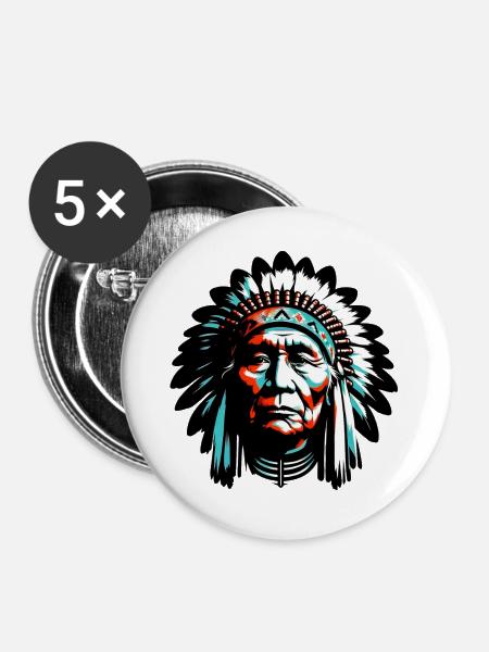 Amerikanisch, Indianer, Amerikaner - Buttons groß 56 mm (5er Pack) - Weiß