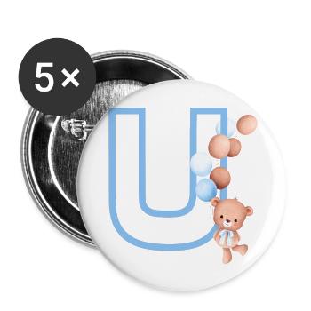 Lettre u bleue ours - Lot de 5 grands badges (56 mm) - blanc - Devant