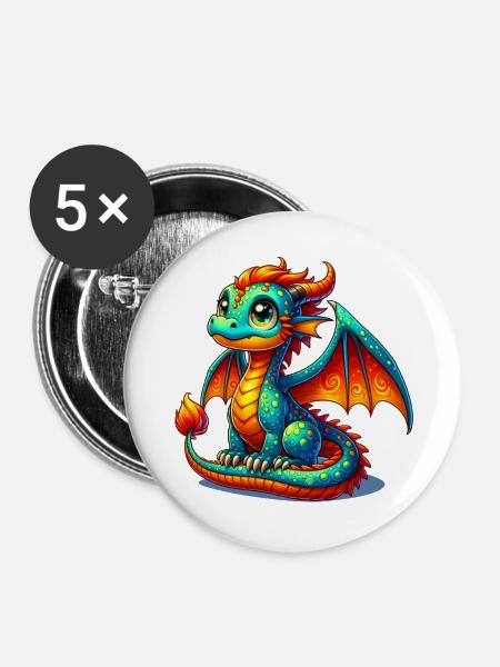 Drache - Buttons groß 56 mm (5er Pack) - Weiß