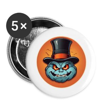 Funny grinning Halloween pumpkin with top hat - Buttons large 2.2''/56 mm (5-pack) - white - Front