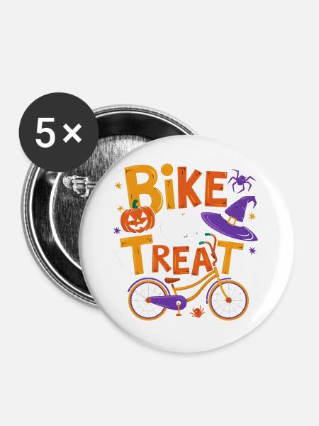 Halloween-Fahrrad oder Leckerli-Illustration - Buttons groß 56 mm (5er Pack) - Weiß