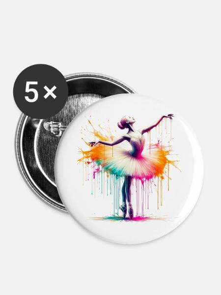 Balletttänzerin mit Tutu - Buttons groß 56 mm (5er Pack) - Weiß