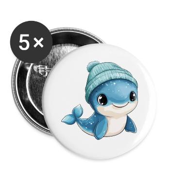 Whale Cute Cute Baby Kids Animal Blue Whale Cartoon - Buttons large 2.2''/56 mm (5-pack) - white - Front