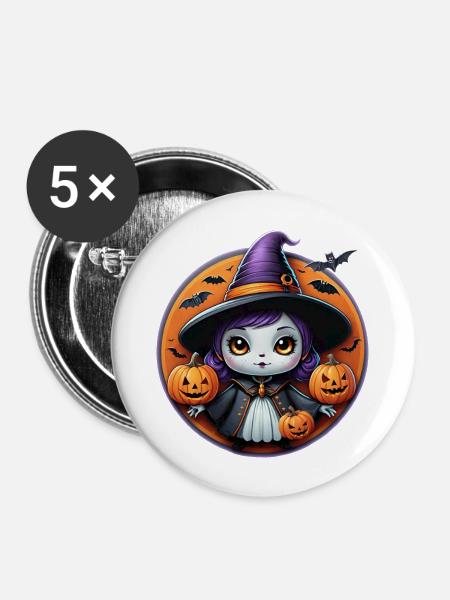Halloween-Hexe - Buttons groß 56 mm (5er Pack) - Weiß