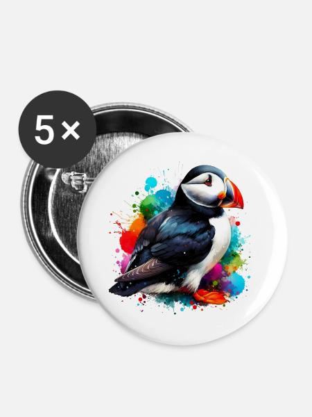 Papageitaucher - Buttons groß 56 mm (5er Pack) - Weiß