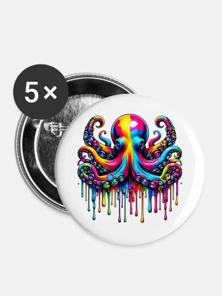 Krake - Buttons groß 56 mm (5er Pack) - Weiß