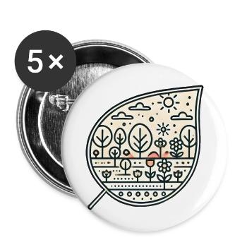 Blatt schräg - Buttons groß 56 mm (5er Pack) - Weiß - Vorne