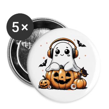 cool ghost with headphones and halloween pumpkin - Buttons large 2.2''/56 mm (5-pack) - white - Front