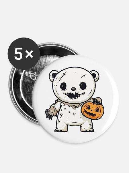 Eisbär Halloween Comic Lustig - Buttons groß 56 mm (5er Pack) - Weiß