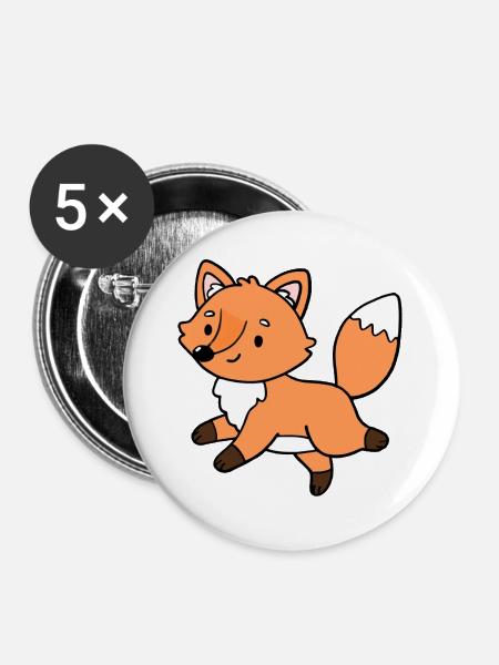 Fuchs Füchse - Buttons groß 56 mm (5er Pack) - Weiß