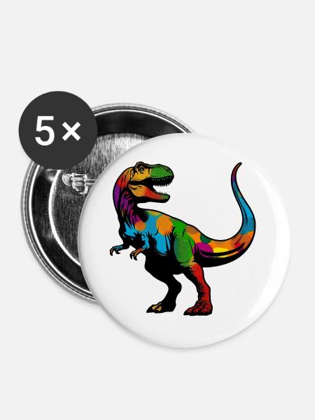 Dinosaurier - Buttons groß 56 mm (5er Pack) - Weiß