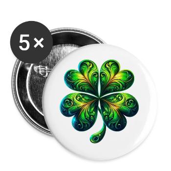 Trèfle à quatre feuilles - Lot de 5 grands badges (56 mm) - blanc - Devant