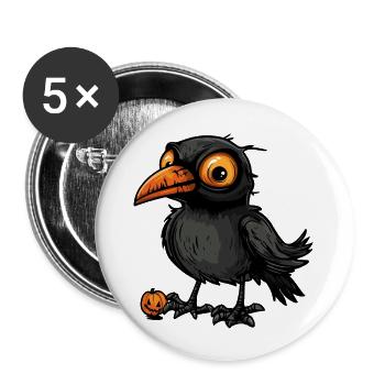Rabe Krähe Halloween Comic Lustig - Buttons groß 56 mm (5er Pack) - Weiß - Vorne