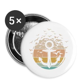 Ancre rétro capitaine bateau bateau icône vintage - Lot de 5 grands badges (56 mm) - blanc - Devant