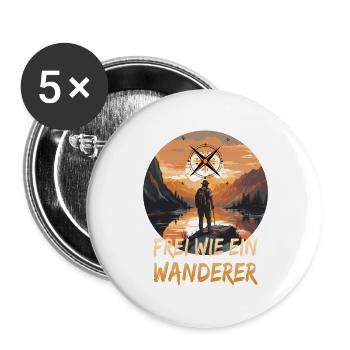 Frei wie ein Wanderer - Buttons groß 56 mm (5er Pack) - Weiß - Vorne