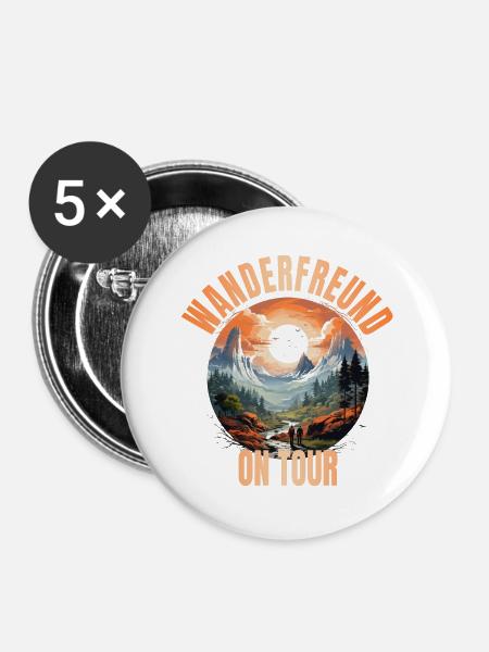 Wanderfreund on Tour - Buttons groß 56 mm (5er Pack) - Weiß